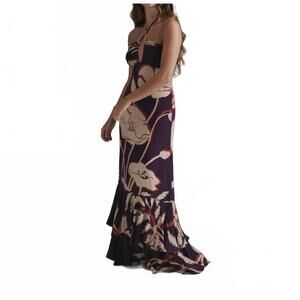 NEW JUAN DE DIOS sevillana crepe chine maxi dress in purple gladiolos